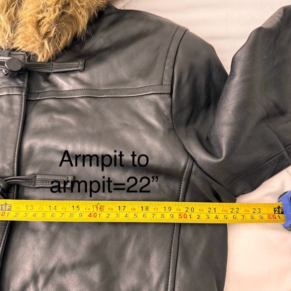 Jaclyn Smith Black Leather Jacket with Faux Fur Hood - Picture 8 of 11